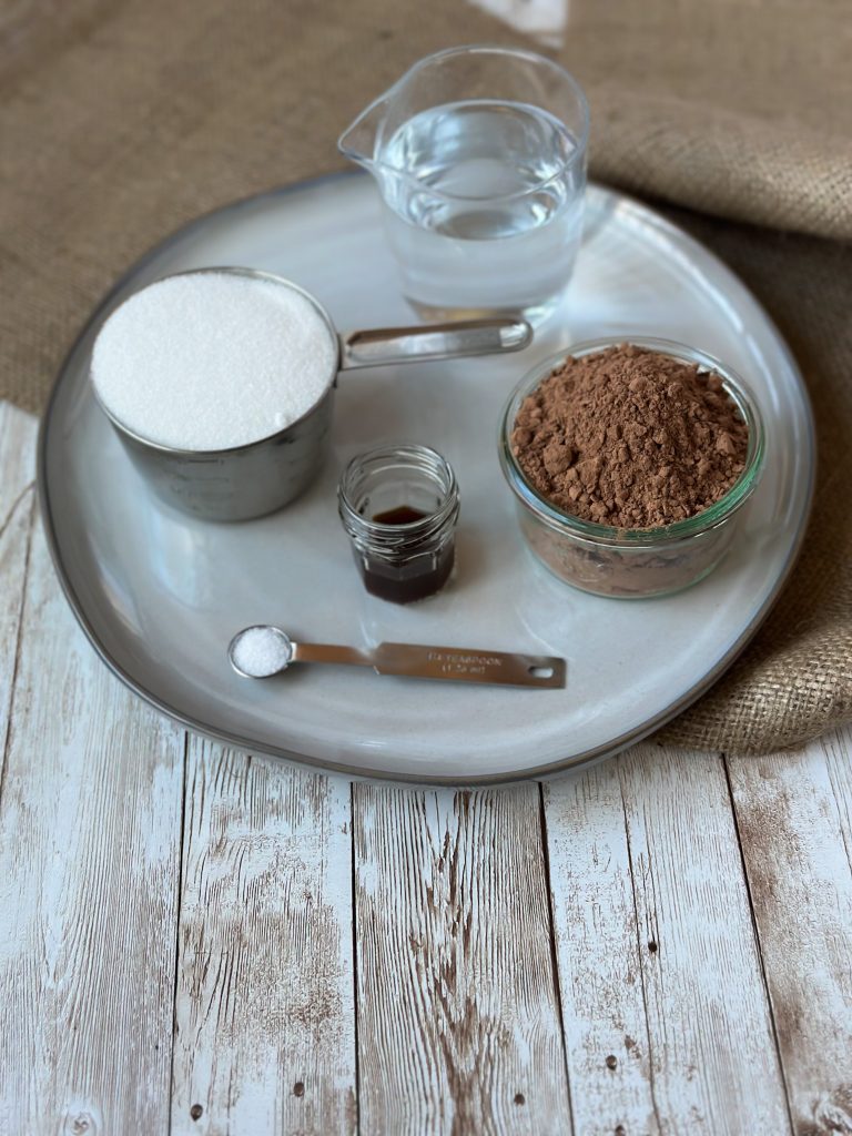 Picture of ingredients for homemade chocolate syrup