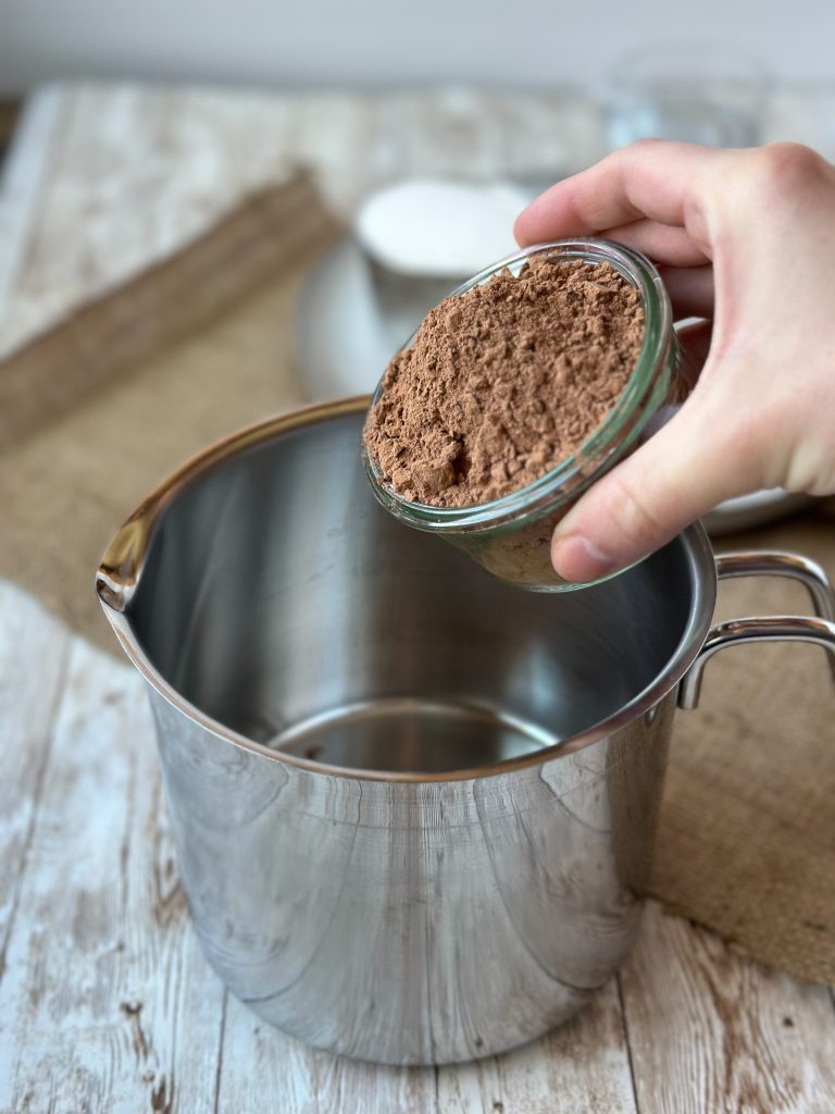 Picture of ingredients for chocolate syrup in pot
