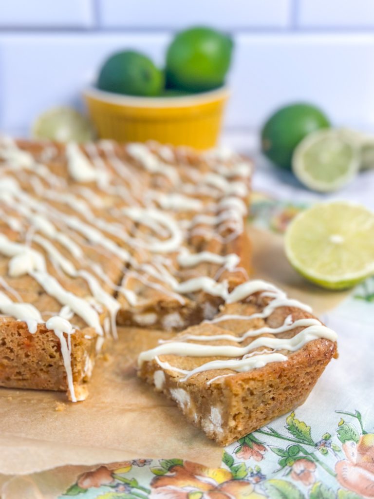 Picture of key lime white chocolate sourdough blondies