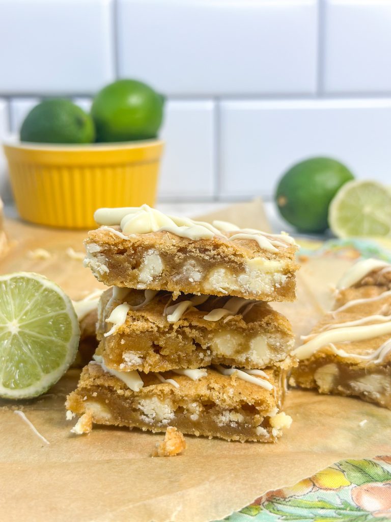 Picture of key lime white chocolate sourdough blondies