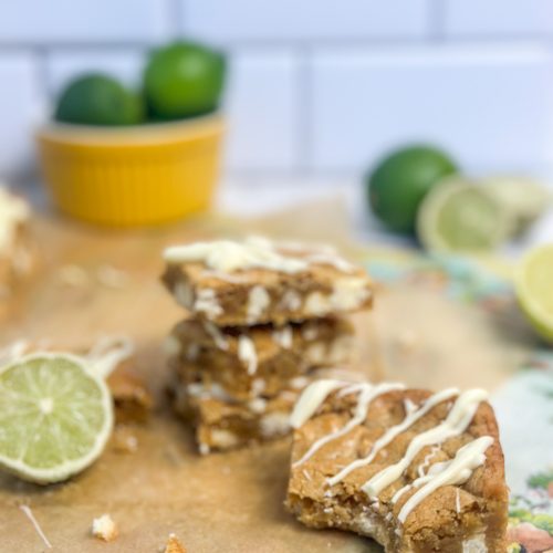 Picture of key lime white chocolate sourdough blondies